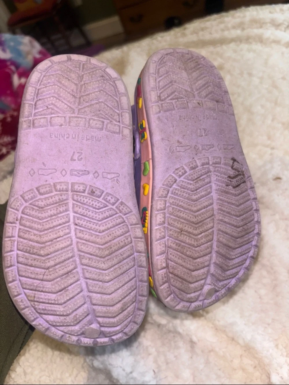 👟3/$10 - Kids Purple Slip-On Clog Shoes with Heart & Butterfly Trim